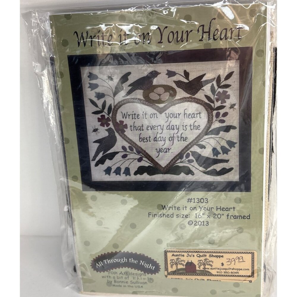 Write It On Your Heart Hand Applique Kit by All Through the Night 1303 16" x 20"